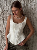 Women's white cropped top, floral design, perfect for stylish outings