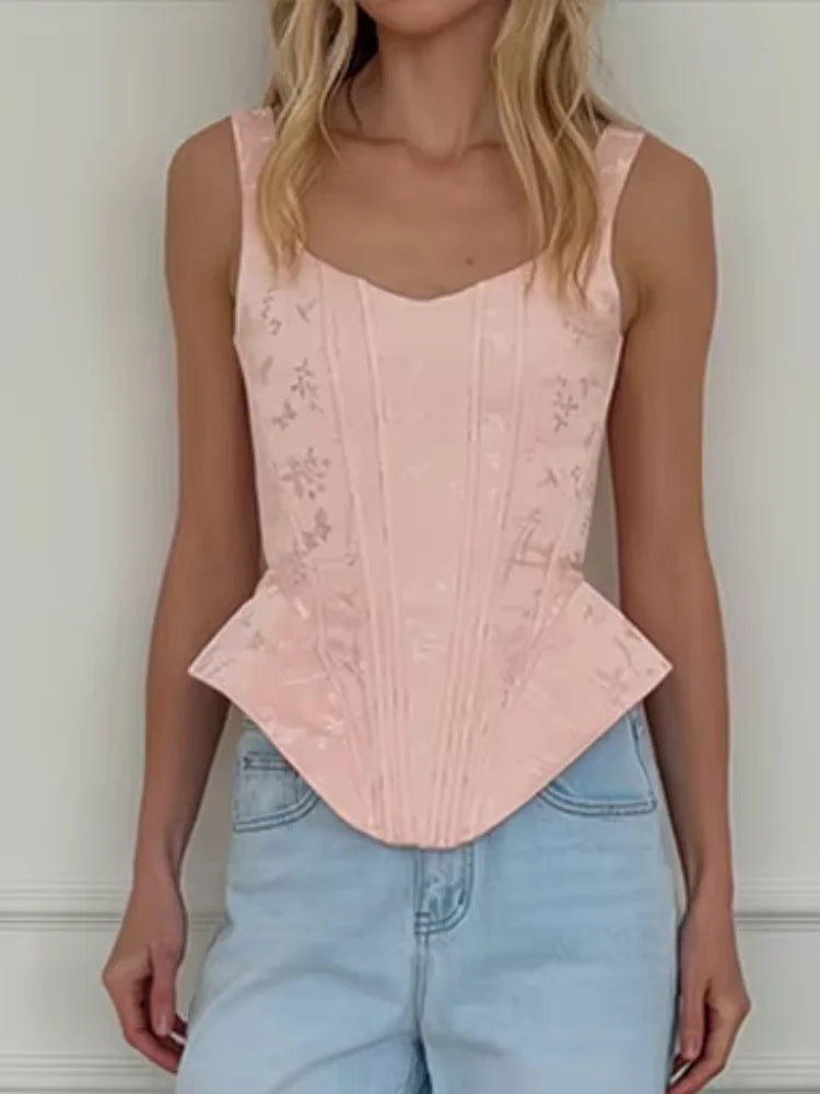 Women's pink cropped top, floral pattern, perfect for casual outings
