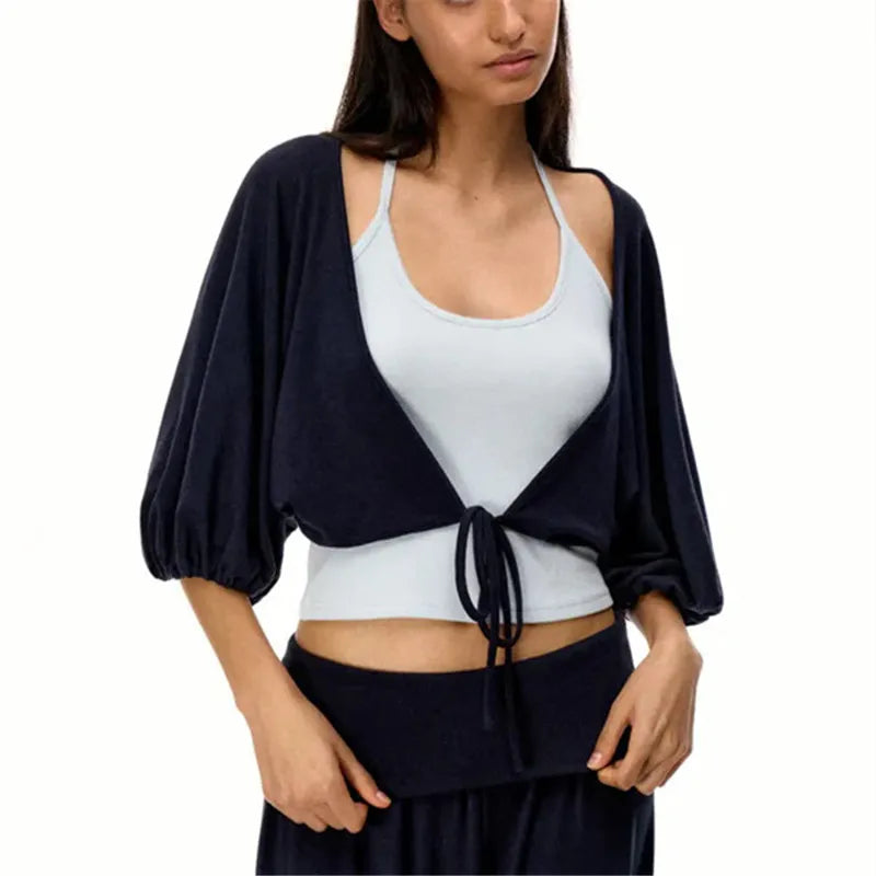 Women's navy cropped top, soft fabric, casual summer wear