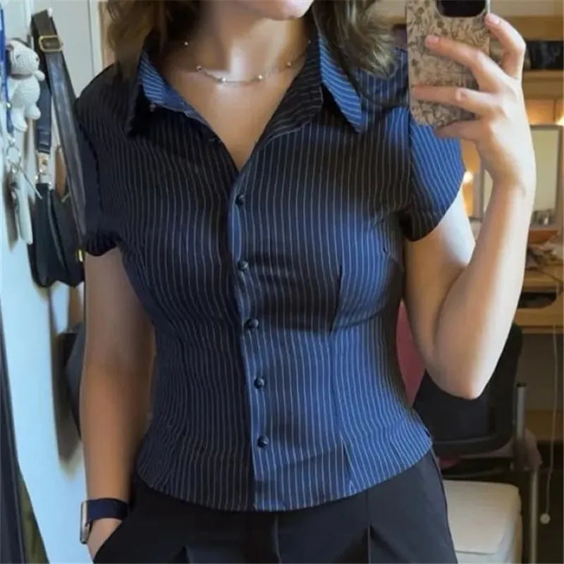 Women's navy blue cropped top, fitted style, perfect for casual outings