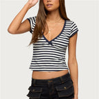 Women's striped cropped top, soft cotton blend, casual wear