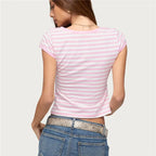 Women's pink striped cropped top, perfect for casual outings