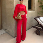 Red women's outfit set with cropped top, perfect for summer outings