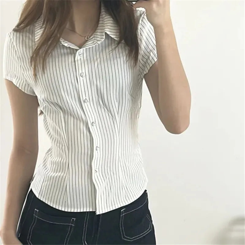 Women's striped cropped top, cotton blend, casual wear for summer