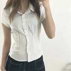 Women's striped cropped top, cotton blend, casual wear for summer