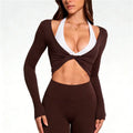Women's brown cropped tops, stretchy material for casual outings