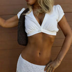 women's white cropped tops, cotton blend, perfect for summer outings