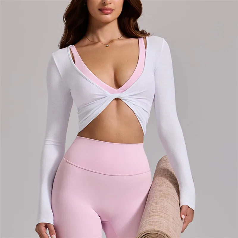 White long-sleeve cropped tops for stylish workouts or casual outings
