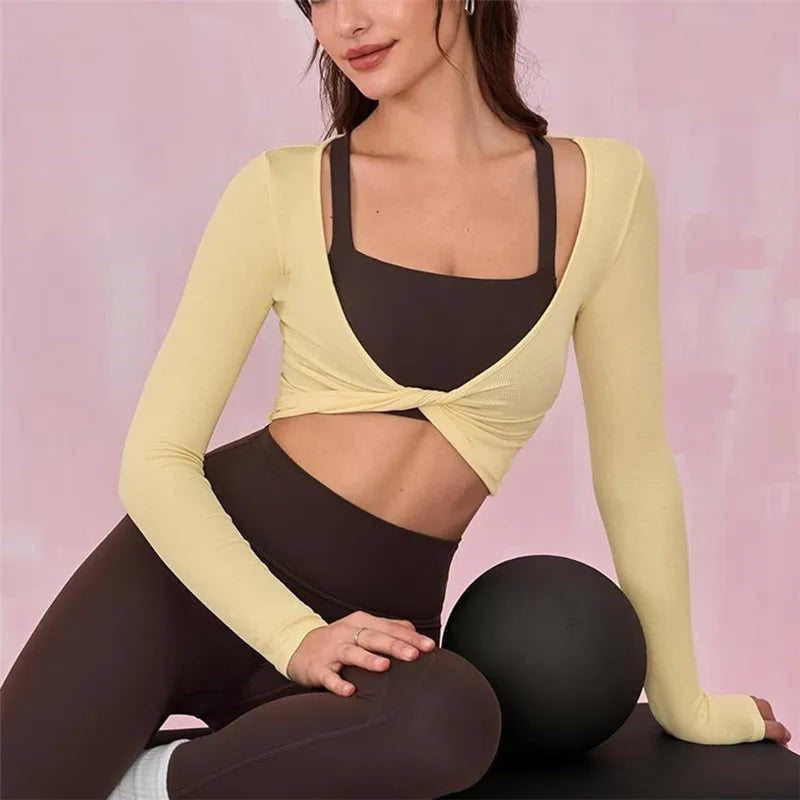 Women's yellow cropped top, soft fabric, perfect for workouts
