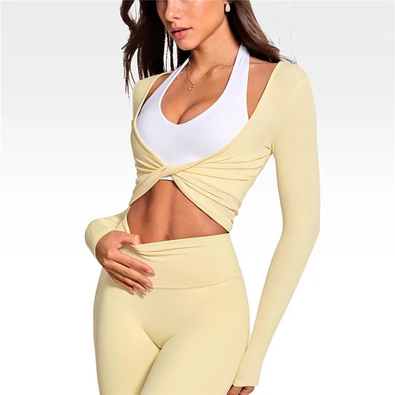 Women's yellow cropped tops in soft fabric, perfect for active wear