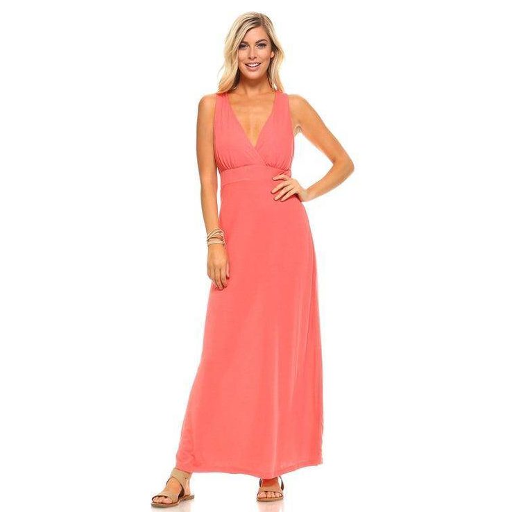 Ivory Felix Cross Back Summer Dress in Coral with a Flattering V-Neckline for a Stylish Look