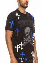 Men's black tee with cross chrome hearts design for casual wear