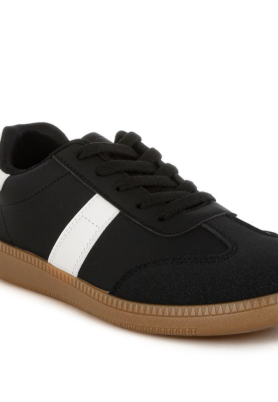 Rag Company women's crossover classic lace-up flatform sneaker in black and white