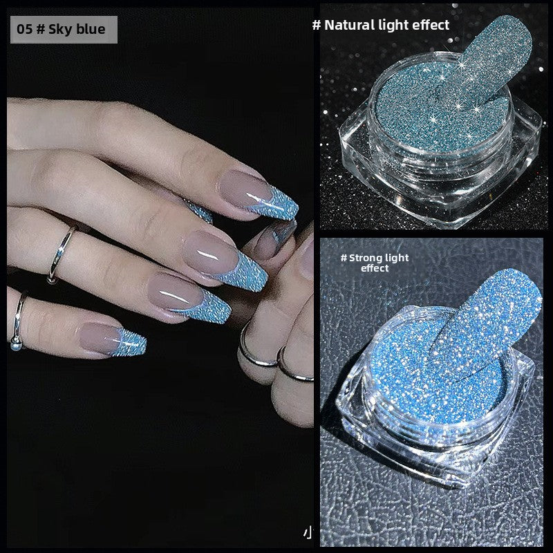 SHOMICOBOUTIQUE Crushed diamond nail powder in Sky Blue with natural and strong light effects