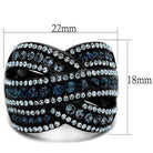 Elegant crystal accent black ring for women with shimmering stones and unique design measuring 22mm by 18mm