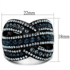 Elegant crystal accent black ring for women with shimmering stones and unique design measuring 22mm by 18mm