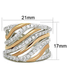 Crystal accented rose gold ring with wavy design and shimmering accents for elegant style