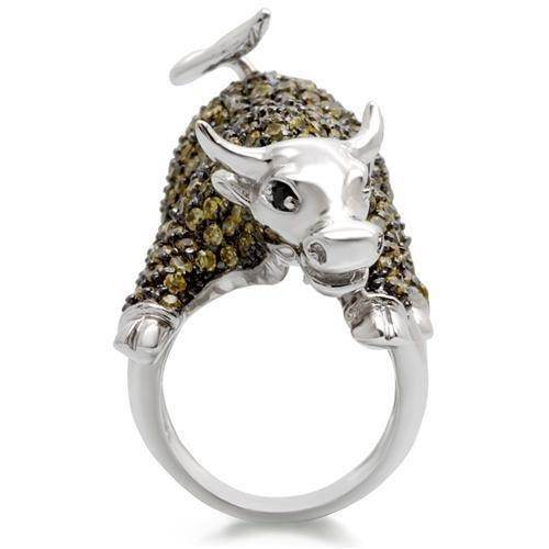 Crystal rhinestone bull ring in silver with detailed bull design and sparkling embellishments