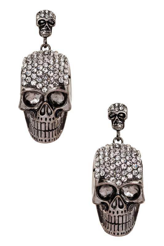 LA Jewelry Plaza crystal skull earrings featuring sparkling rhinestones for a bold fashion statement