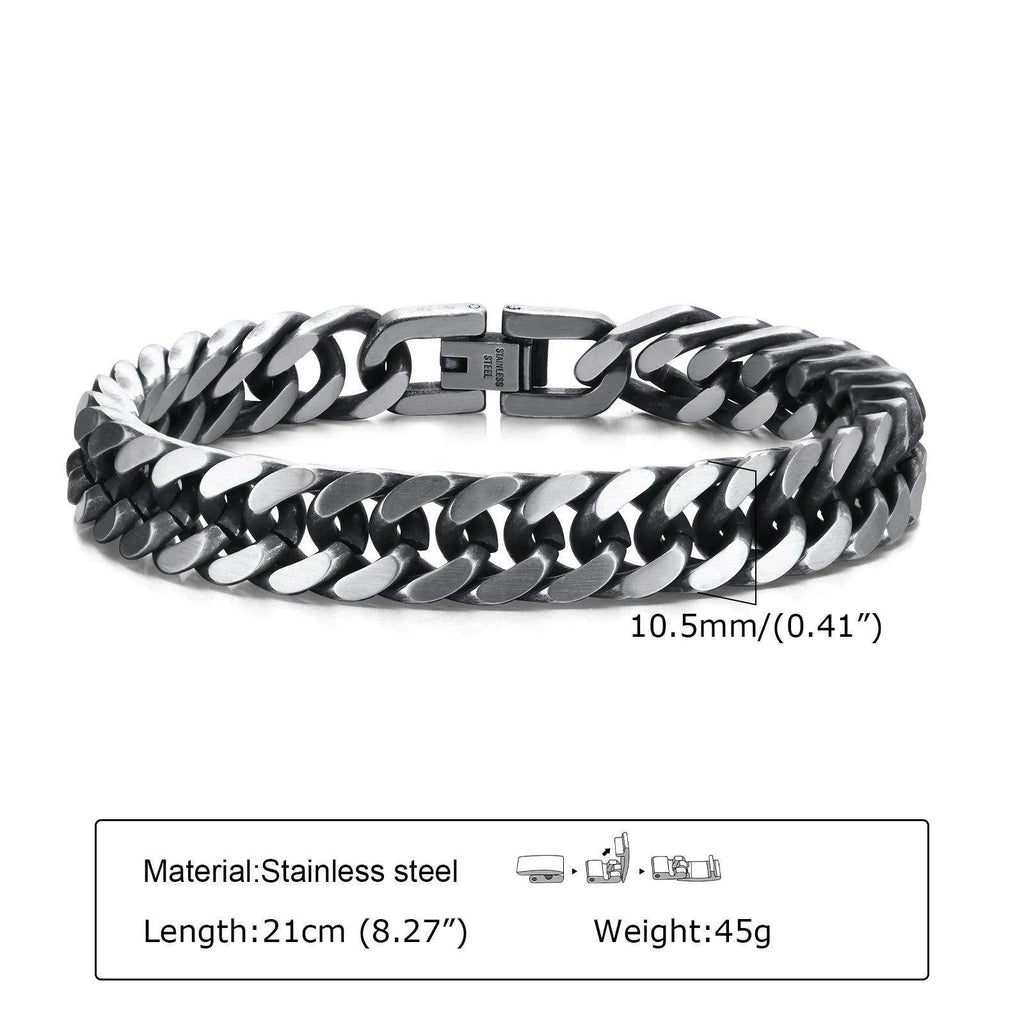 Stylish stainless steel Cuban link bracelets for men, 21cm long and 10.5mm wide