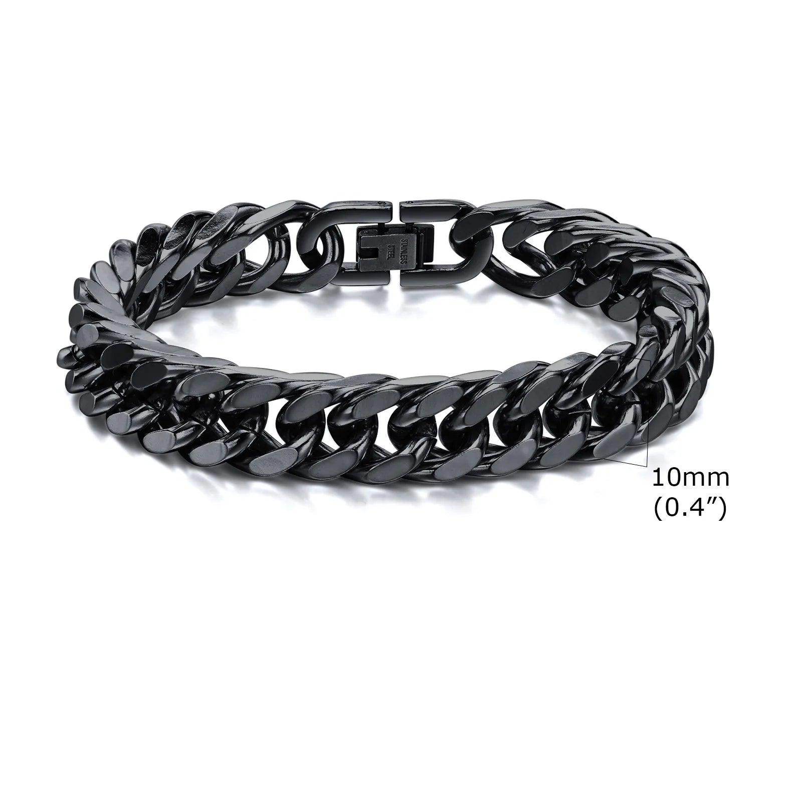 Stylish black Cuban link bracelets for men with 10mm width and secure clasp design