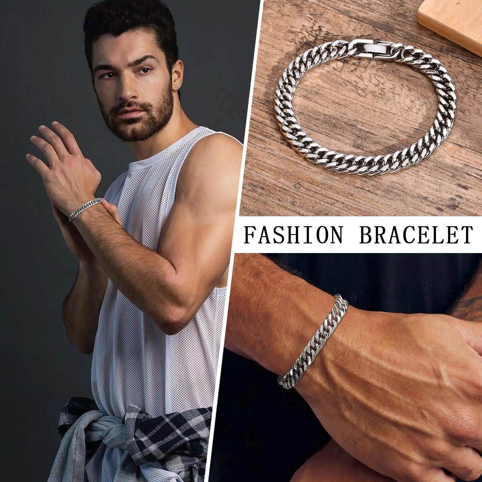 Stylish Cuban link bracelets for men showcased on a model's wrist, perfect for any occasion