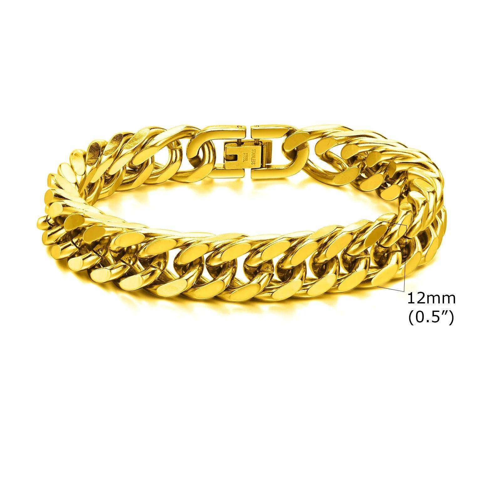 Gold Cuban link bracelets for men with a durable design and 12mm width for a stylish look