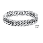 Silver Cuban link bracelets for men featuring a durable 10mm width and a secure clasp