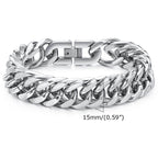 Silver Cuban link bracelets for men with a polished finish and secure clasp, 15mm width