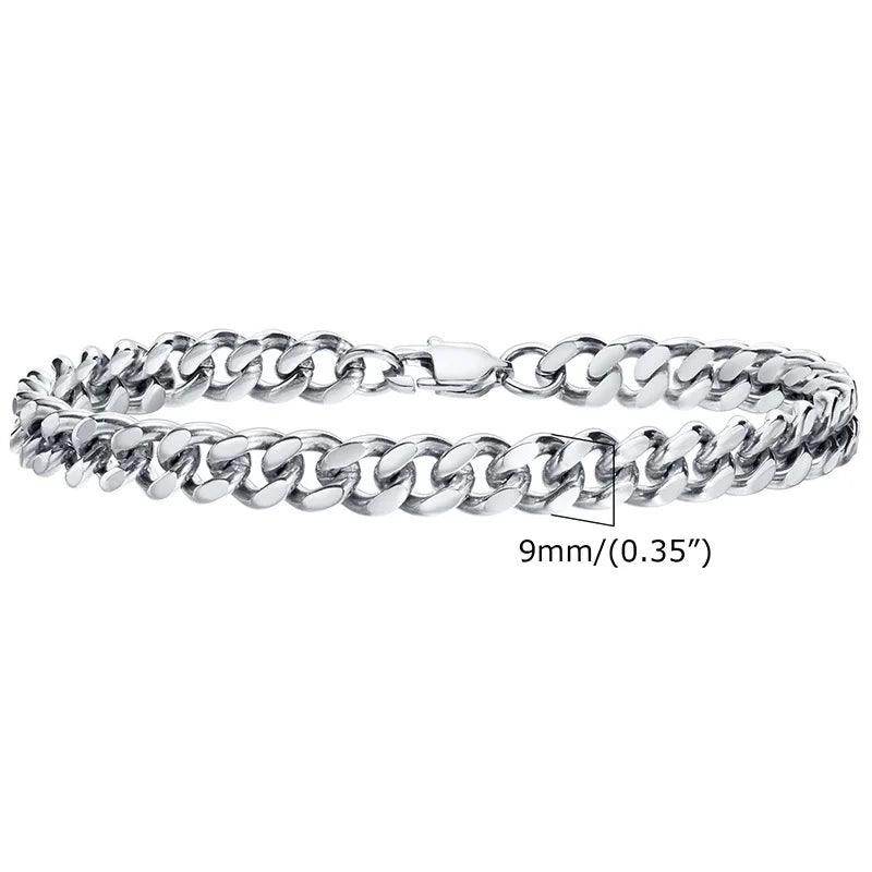 Shiny Cuban link bracelets for men in silver, featuring a durable clasp and sleek design