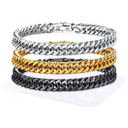 Set of Cuban link bracelets for men in silver, gold, and black finishes for stylish accessorizing