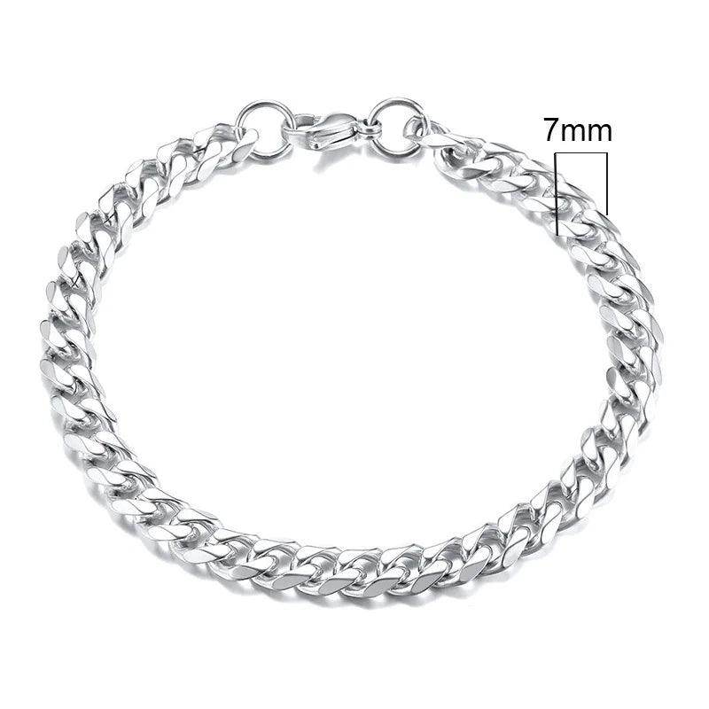 Stylish Cuban link bracelets for men in silver with a 7mm width, perfect for any occasion