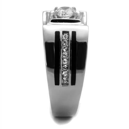 Stylish men's cubic zirconia fashion ring with a sleek design and black accents