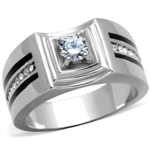 Men's cubic zirconia fashion ring with a central stone and side detailing for an elegant look