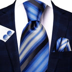 Blue striped tie and cufflinks cufflinks for formal attire
