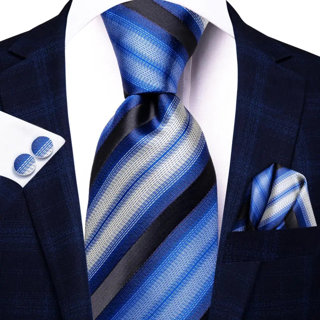 Blue striped tie and cufflinks cufflinks for formal attire
