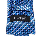 Blue geometric silk tie, perfect for formal events with cufflinks cufflinks