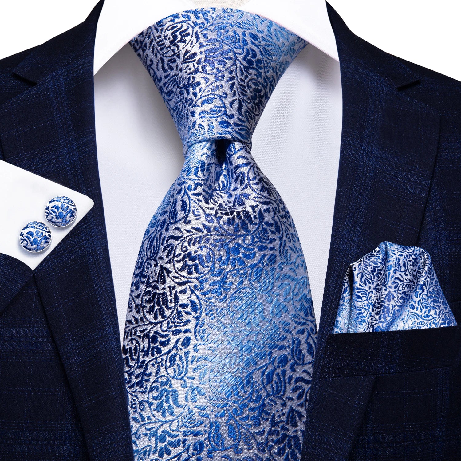 Elegant blue patterned cufflinks cufflinks set for formal occasions