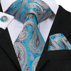 Blue paisley cufflinks cufflinks with matching tie and pocket square