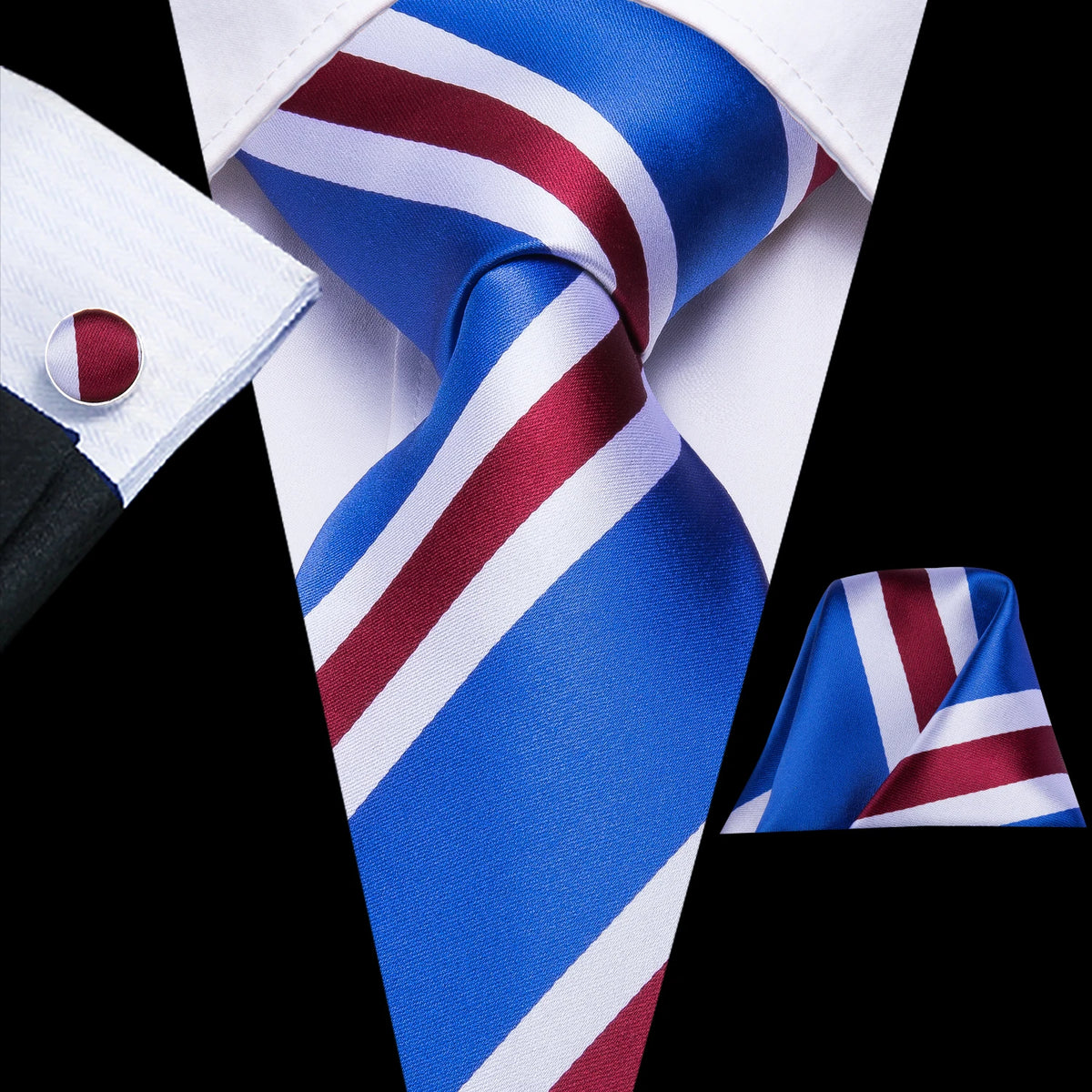 Blue and burgundy striped cufflinks cufflinks, formal wear accessory