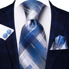 Men's blue silk tie with matching cufflinks cufflinks for formal events