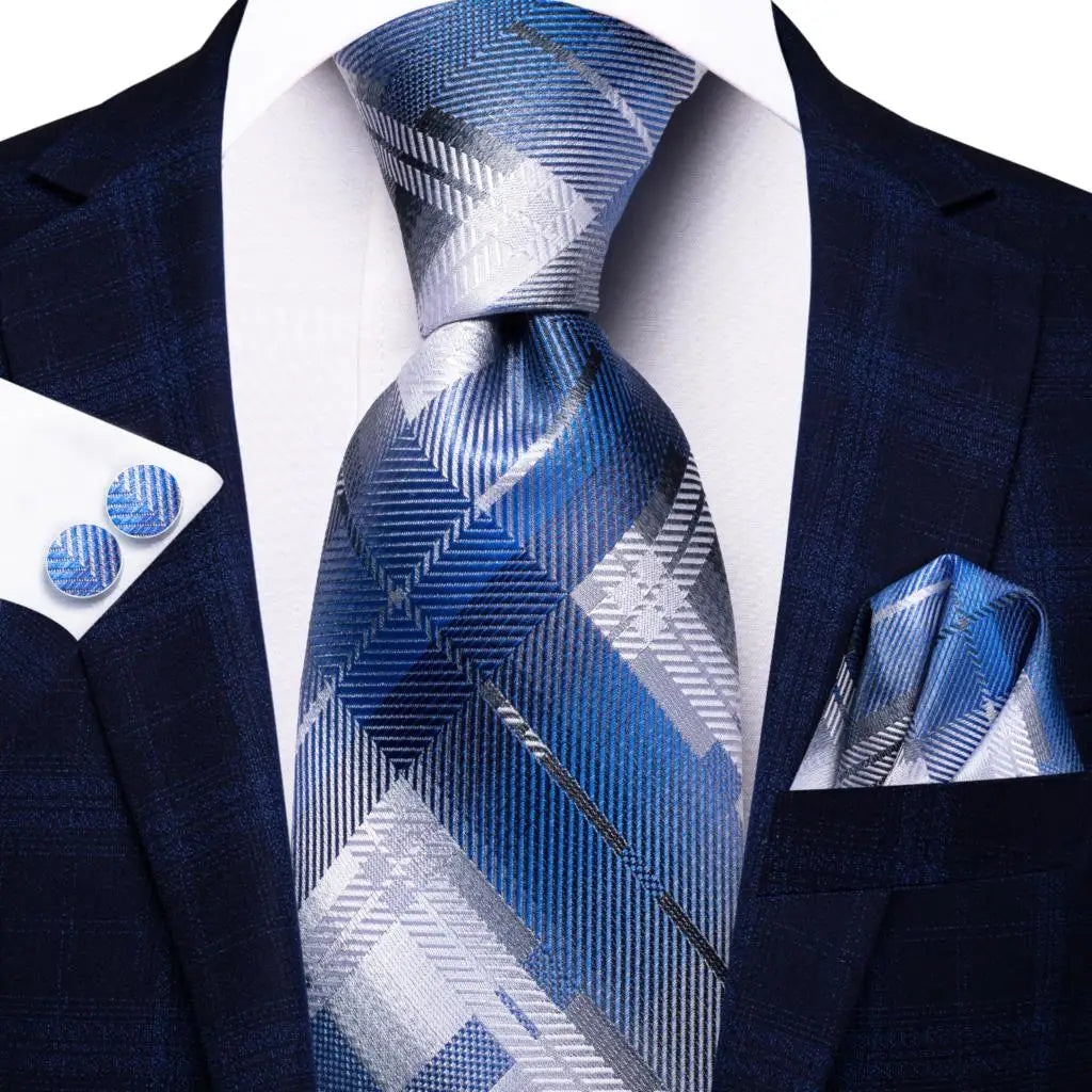 Men's blue silk tie with matching cufflinks cufflinks for formal events