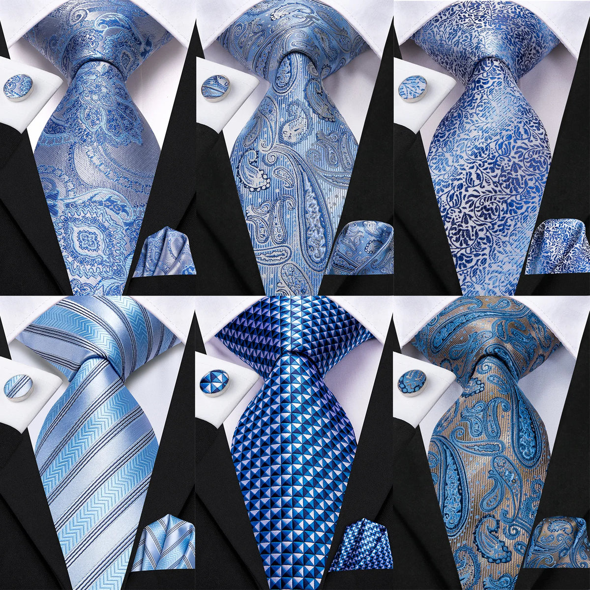 Blue cufflinks and matching ties for formal occasions