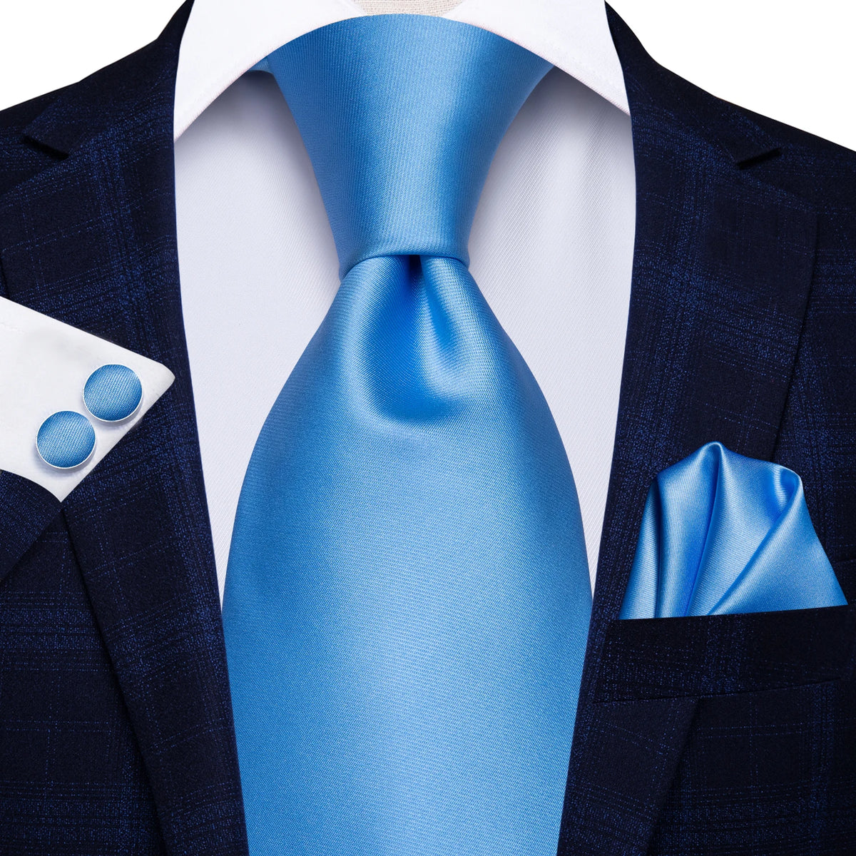 Blue satin cufflinks cufflinks for formal attire with matching tie and pocket square