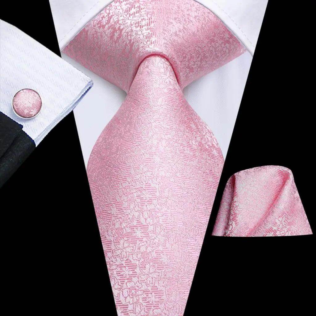 Men's pink tie set with matching pocket square and cufflinks cufflinks