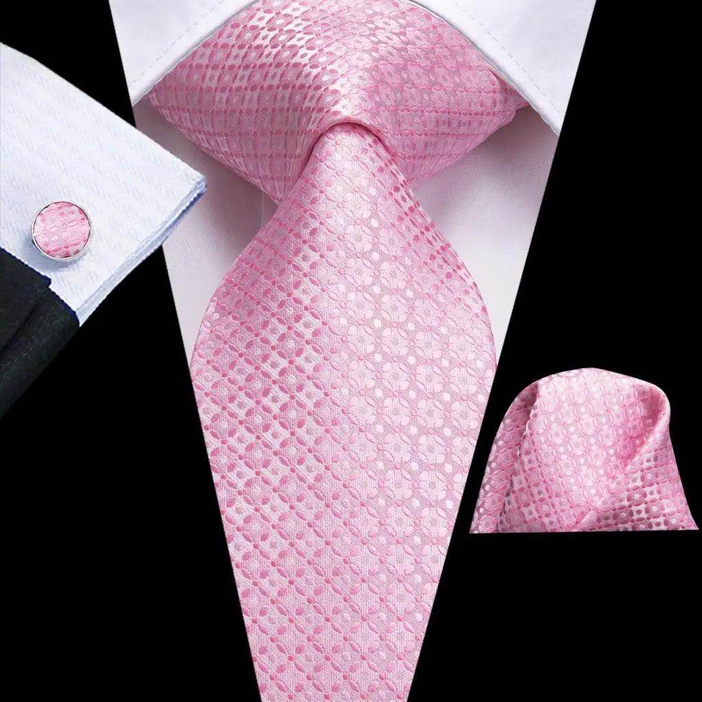 Men's pink cufflinks cufflinks, stylish silk necktie for formal wear