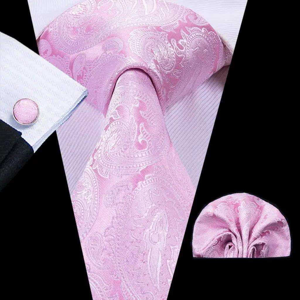 Men's pink paisley cufflinks, silk tie, formal occasions