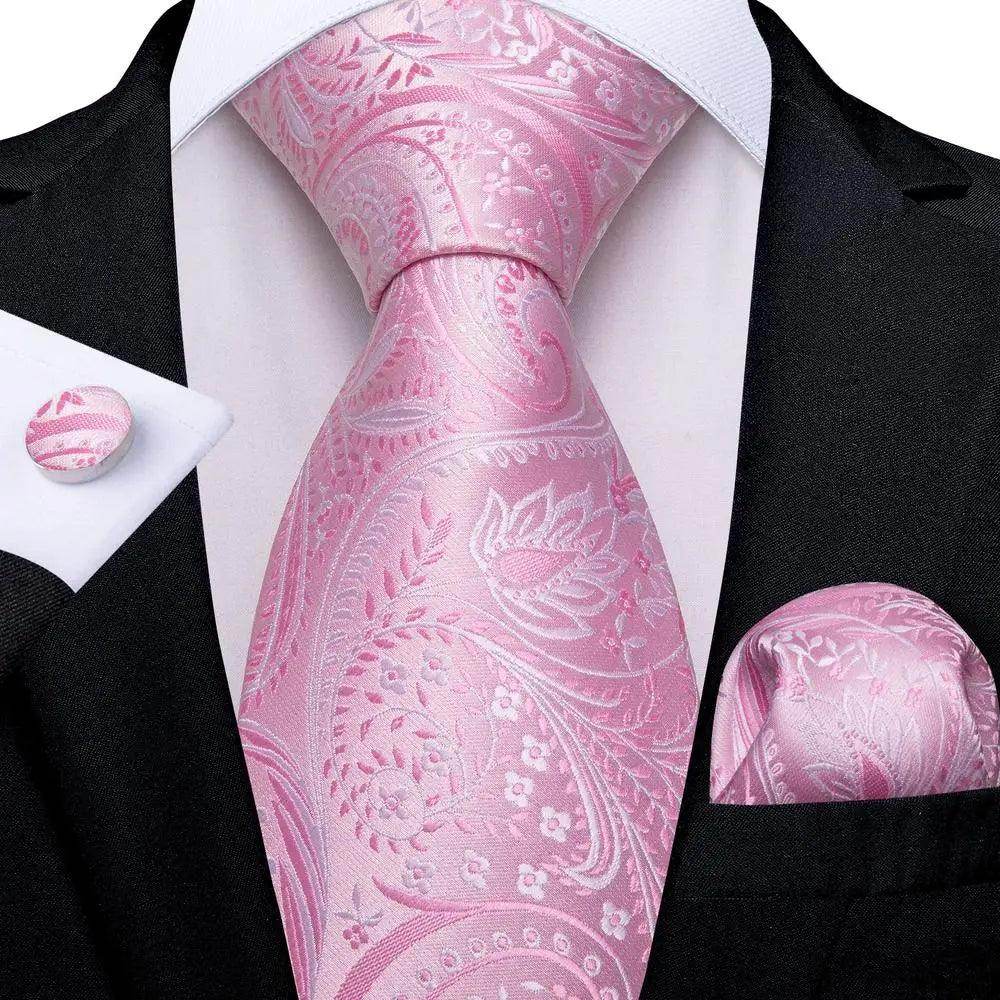 Men's pink paisley tie set with matching cufflinks cufflinks, elegant style