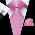 Men's pink satin tie with matching pocket square and cufflinks cufflinks