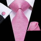 Men's pink satin tie with matching pocket square and cufflinks cufflinks